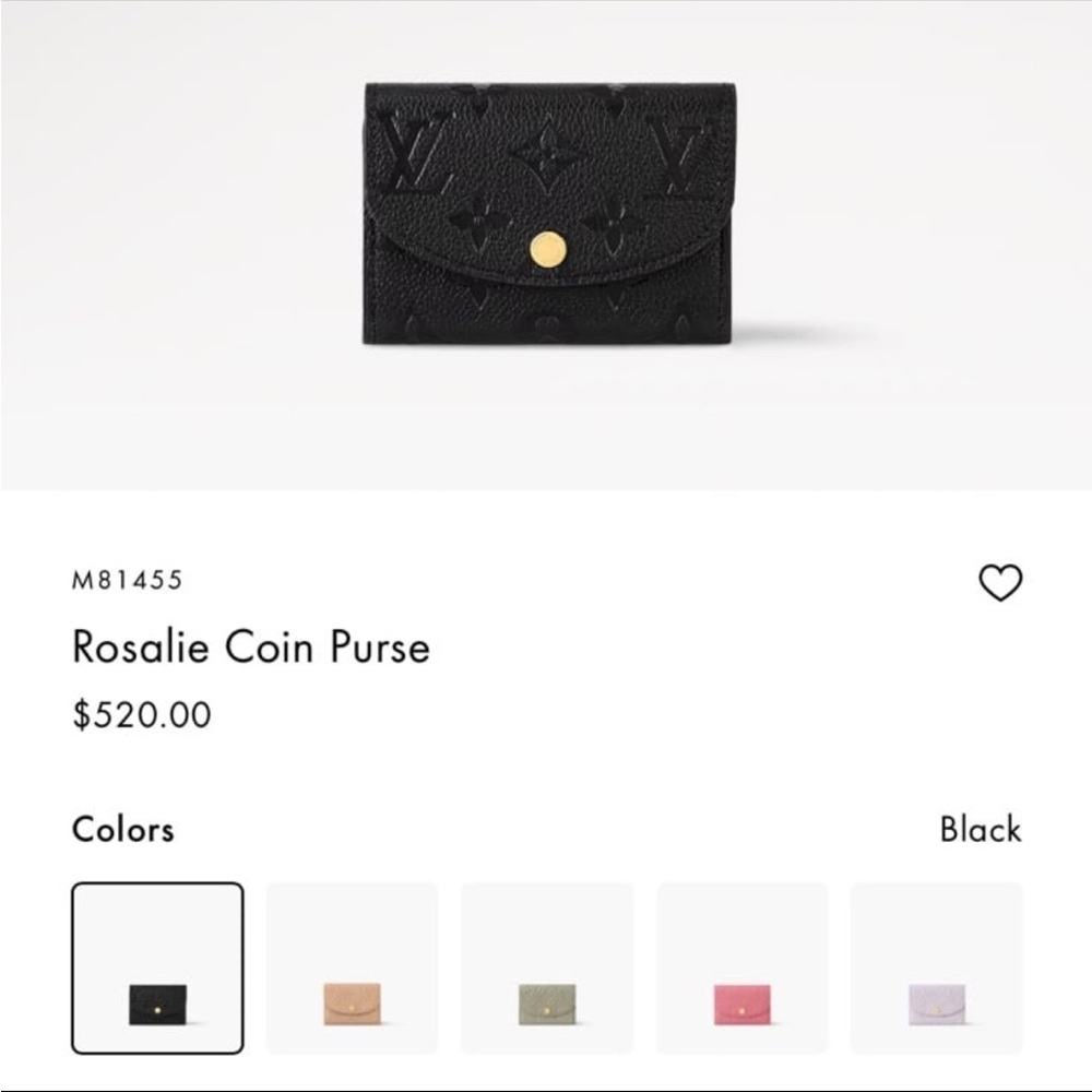 Louis Vuitton Black Rosalie Coin Purse with Gold Button